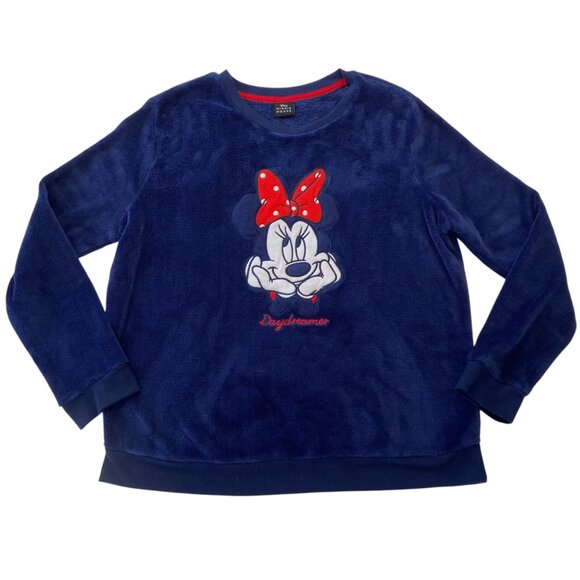 Disney Minnie Mouse Navy Blue Fleece plush Pullover Sweatshirt Daydreamer Graphi - Picture 2 of 14